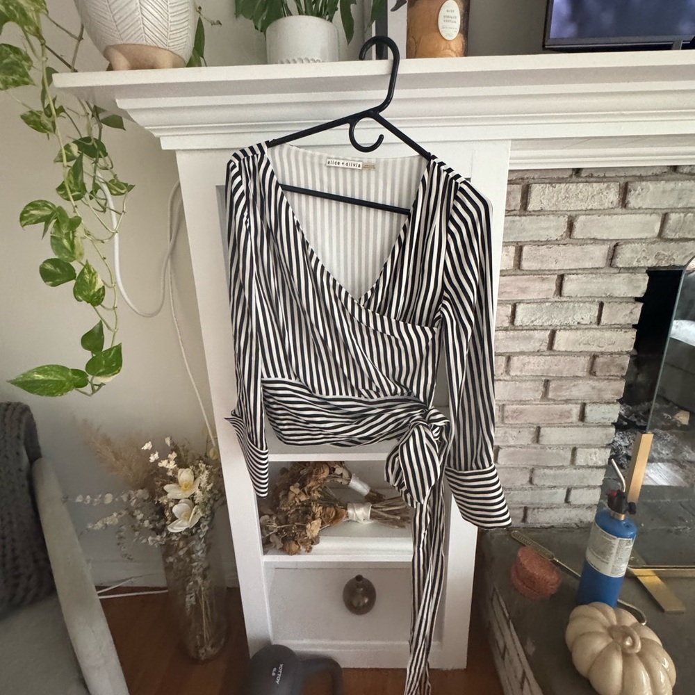 Alice + Olivia Black and White Striped Blouse